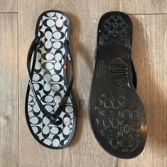 Vintage Coach CC Monogram Black Gray Sandals Flip Flop Size 8 - Picture 3 of 7